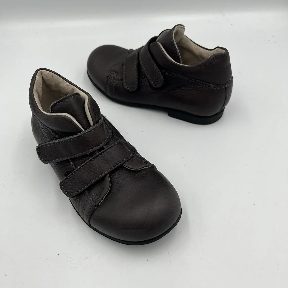 Brown Leather Kids Shoe Hook & Loop Straps 8.5 EUR 25 Made In Italy Gallucci